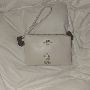 COACH White Mickey Mouse Leather Wristlet